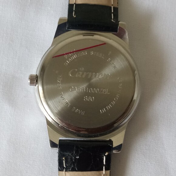 Vintage Carmen Quartz Wrist Watch White & Silver, Black Leather Strap Working - Picture 4 of 4